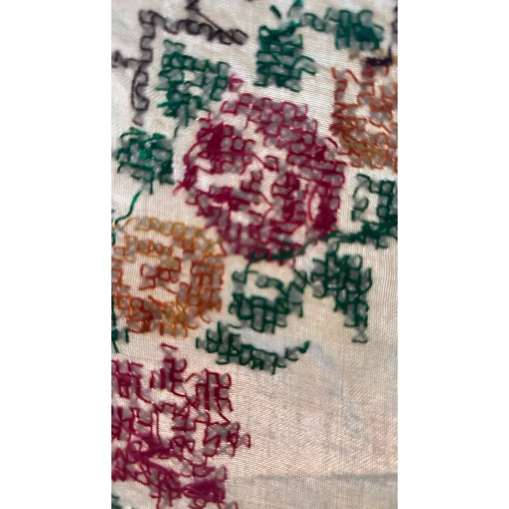 Vintage Cross Stitch Linen Table Topper 32x32 Cottagecore Primitive Farmhouse